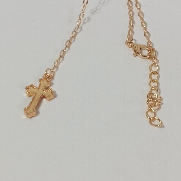 Women's Rosary Inspired Pendant Necklace Stainless Steel Gold - Picture 2 of 6